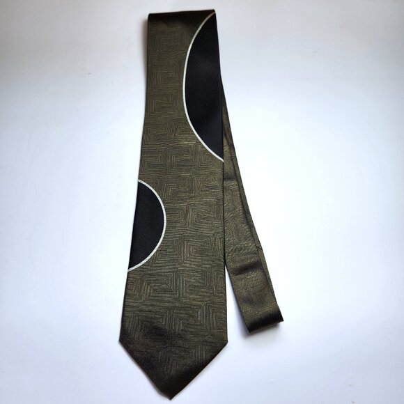 Gattonero Men's Necktie 100% Silk Green with Black and White 58" x 4" Italy - Picture 2 of 5